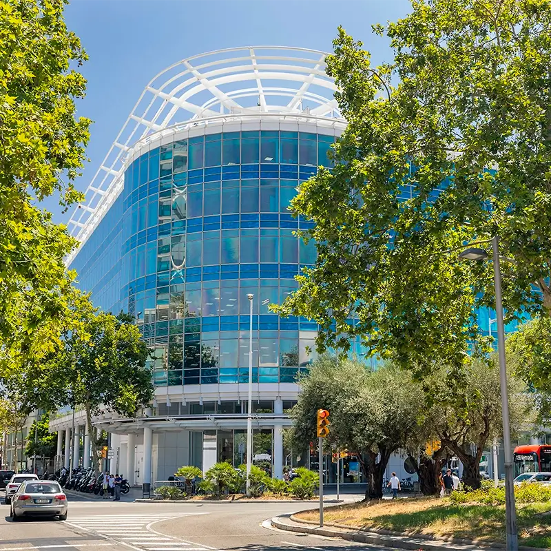 Blue building gallery workspace